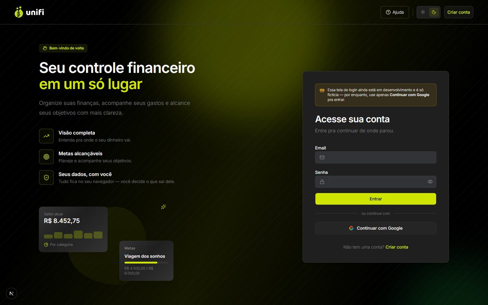 Entrada na conta