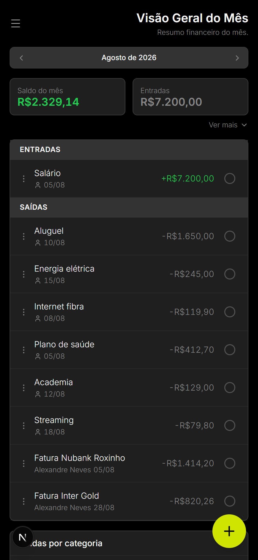 Visão geral em celular